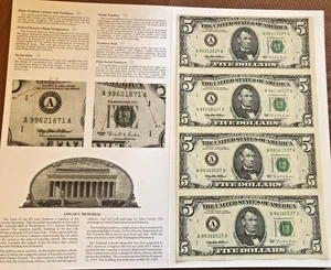1995 Uncut Sheet of 4 $5 Dollar Bills Currency Bureau of Engraving and Printing - Picture 1 of 5