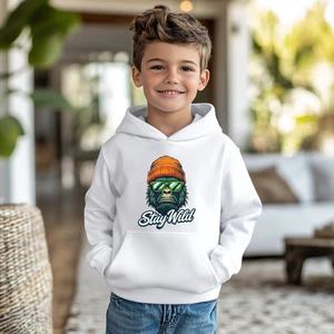 Kids Camping Hoodie with Bigfoot Design | Stay Wild Sweater - Picture 1 of 12