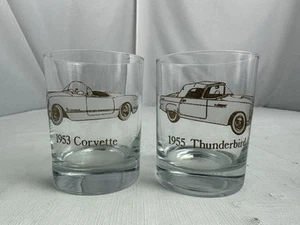 2 Dusseau Collection Glasses Vintage Cars Gold Design Corvette Thunderbird - Picture 1 of 9