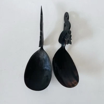 Vintage Hand Carved Indonesian Bali Water Buffalo Horn Dragon Rice Serving Spoon - Image 1 of 4