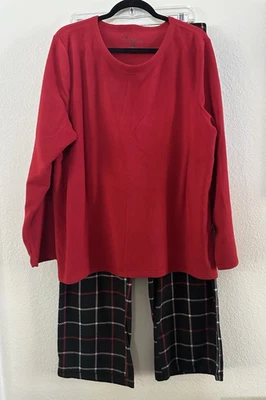 Croft & Barrow Rojo Top Rojo y Negro Pantalones a Cuadros Suave Polar Pijama Conjunto XXL Foto 1 de 4