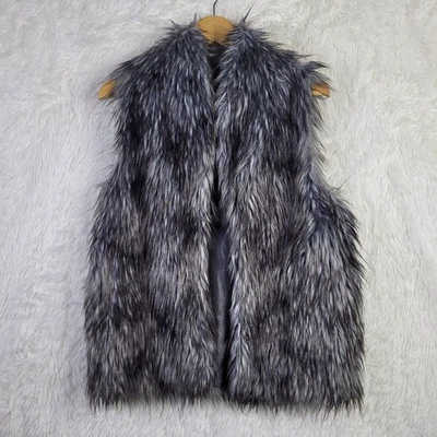 Small BCBGeneration Gray Faux Fur Mid-Length Vest Pockets Party - Image 1 of 4