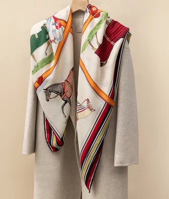70% Cashmere 30% Silk Scarf Shawl Neckerchief Bandana 53'' horse Print Wrap new - Image 1 of 3