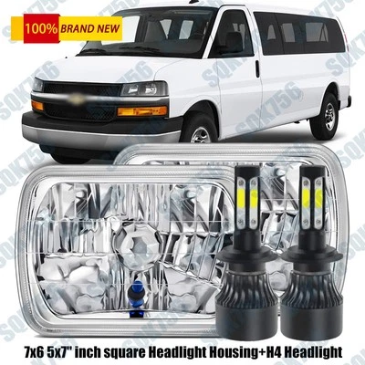 Par de faros LED cuadrados de 7 pulgadas para camioneta de carga Chevy Express 1500 3500 5x7" 7x6" Foto 1 de 4