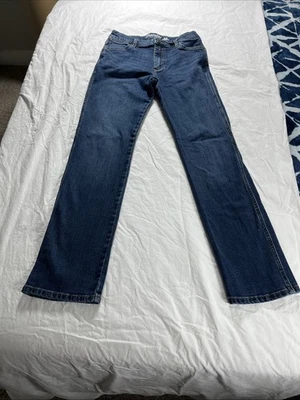 Pantalones de mezclilla Wrangler retro para niños 16 regulares azules ajustados rectos lavado oscuro Foto 1 de 4