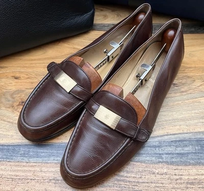 Vintage Polo Ralph Lauren Brown Low Vamp Engine Turned Plaque Loafers Italy - Image 1 of 4