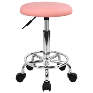 Swivel Rolling Stool with Footrest Height Adjustable PU Leather Salon Vanity ... - Picture 1 of 7