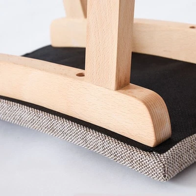 Simple Wooden Stool With White Blue Fabric A1 - Image 1 of 4