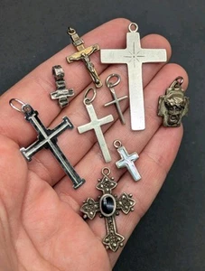 Sterling Silver 925 800 GF Catholic Christian Religious Cross Pendant Charm Lot - Imagen 1 de 15
