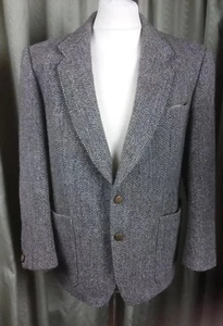 Harris Tweed 100% Wool Brown Green Grey Patch Pockets Jacket C42 - Picture 1 of 12