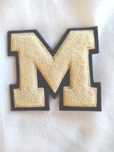 Vintage High School Letterman Letter "M" 3 1/2" Tall X 4" Wide - White on Navy - Picture 1 of 4