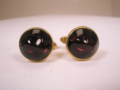 Domed Blood Red Cabochon Quality Vintage SWANK SMALL Cuff Links simple plain - Image 1 of 4
