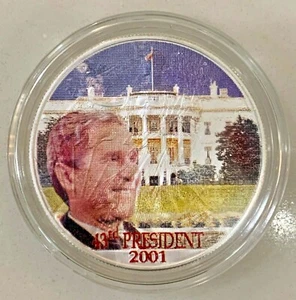 2001 AMERICAN SILVER EAGLE GEORGE W. BUSH COMMEMORATIVE + FOLDER, SLEEVE & COA - Picture 1 of 5