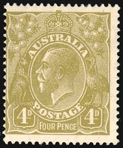 KGV 4d Olive 1928 SMW p14 MLH Looks brilliant from front. But... so reduced - Bild 1 von 2