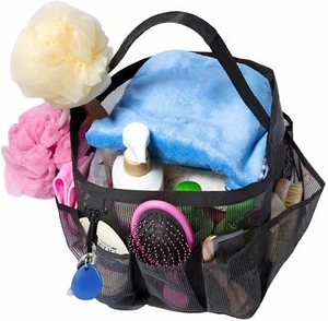 Mesh Shower Caddy Quick Dry Tote Bag Hanging Toiletry Bath Organizer Black Dorm - Picture 1 of 12