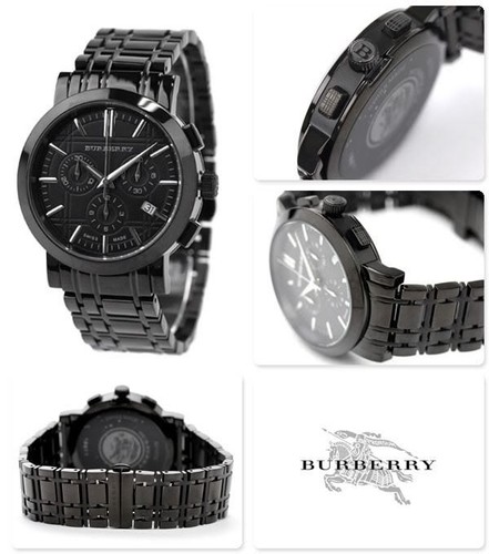 NEW BURBERRY SWISS MADE HERITAGE NERO CRONO. OROLOGIO BRACCIALE ACCIAIO S BU1373