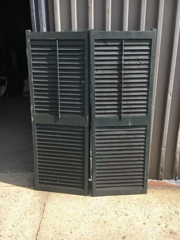 PaiR wide c1890 louvered antique green window house shutters 61.75” x 22” x 1.25 Cover