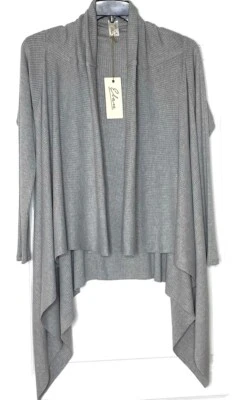 ELAN Gris Acanalado Tejido Asimétrico Drapeado Chal Cárdigan Suéter Plumero Top M 8/10 Foto 1 de 4