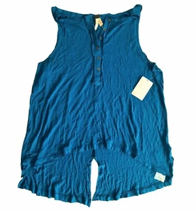 We The Free People XS Union Henley Tank Top Very Oversized Dark Turquoise - Picture 1 of 6