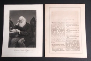 William Cullen Bryant Poet Steel Engraving Antique Portrait Print c1850s-1890s - Picture 1 of 5
