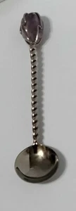 Handgefertigter silberfarbener Metall 3 5/8" L Löffel mit verdrehtem Griff Amethyststein - Bild 1 von 6