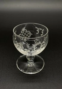 VTG 2-1/8" Hand Acid Etched Cut Crystal Glass Cordial Liqueur Aperitif 1 oz Stem - Picture 1 of 9