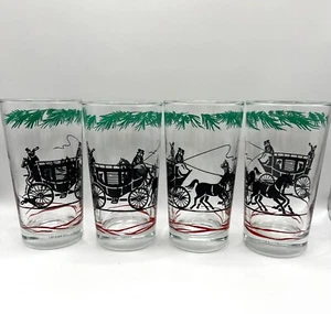 Set of 4 VTG Hazel Atlas Stagecoach Carriage Horses Glass Drinkware Barware MCM - Picture 1 of 8