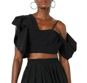 Making the Cut Season 3 Jeanette's Designer Cropped Black Blouse Size L (#N6RX) - Picture 1 of 4