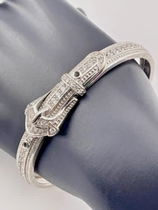 VICTORIA WIECK 925 STERLING SILVER ABSOLUTE BAGUETTE BUCKLE BRACELET 7" 3553 - Picture 1 of 7