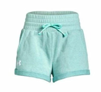 Under Armour Girls Rival Terry Track Shorts 1327362 Azure Teal Light YMD -3 AB10 - Image 1 of 4