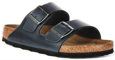 Birkenstock Arizona Sfb 2Adj Tira Corcho Cuero Mujer Sandalia En Azul Ru 4-11 - Imagen 1 de 4