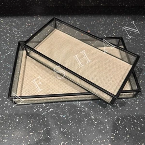 Elegant Glass & Black Metal Display Trays - Set of 2 - Jewellery, Vanity Perfume - Picture 1 of 5