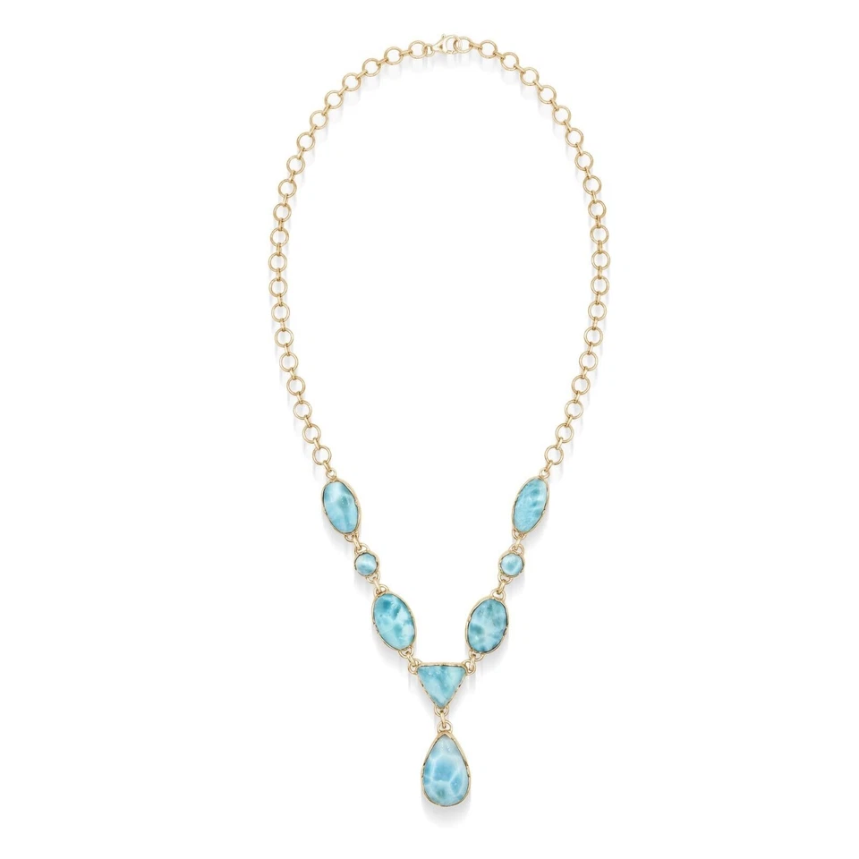 Collana goccia naturale Larimar in argento sterling 925 gioielli placcati... - Immagine 1 di 1