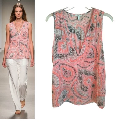 Joie Silk Tunic Top Wmn's Sz M Multicolor Sleeveless Pullover Semi Sheer Blouse - Image 1 of 4