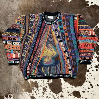 Vintage Coogi 3d Knit & Graphic Sweater Adam Vaporwave Cities Size Large RARE - Image 1 of 4