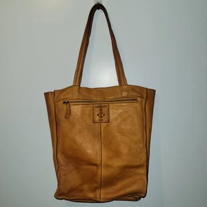 Anthro Harbour 2nd North South Studded Leather Shoulder Tote Bag Gold Cognac - Picture 1 of 6