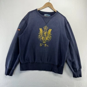 Vintage Ralph Lauren Sweatshirt mens Large Blue 5th Battalion Brittian Sun Faded - Picture 1 of 9
