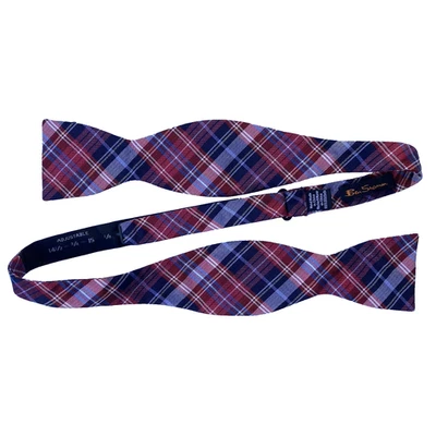 Gravata borboleta Ben Sherman mistura de seda xadrez vermelha auto-amarrada ajustável 2,25" - Imagem 1 de 4