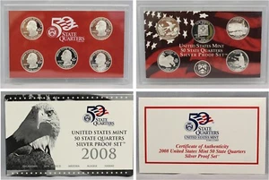 2008 S Proof State Quarter Set 90% Silver Complete COA 5 Coins US Mint - Picture 1 of 1