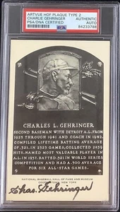 Charlie Gehringer Signed B&W HOF Plaque Postcard Artvue Type 2 Autograph PSA/DNA - Picture 1 of 3