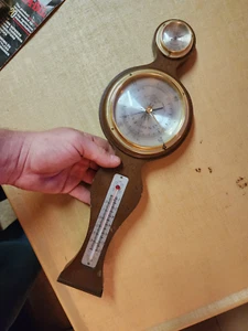 VINTAGE MID CENTURY AIRGUIDE CHICAGO USA WEATHER STATION SOLID WOOD BANJO NICE - Picture 1 of 9