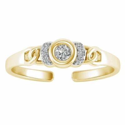 Anillo de dedo ajustable redondo de diamantes simulados de 0,35 quilates enchapado en oro amarillo de 14 quilates Foto 1 de 4