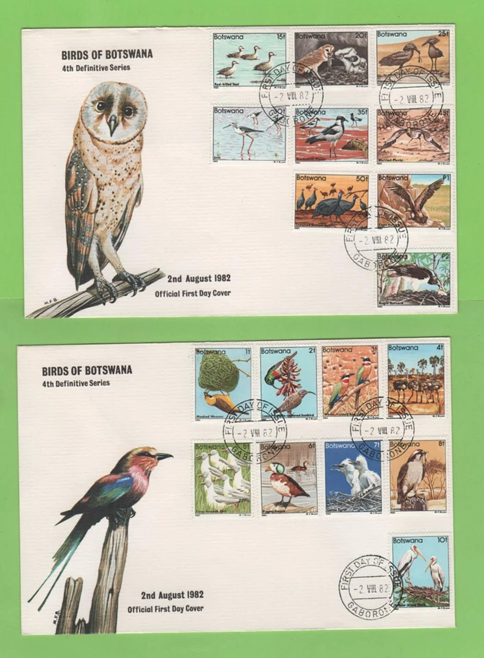 Botswana 1982 Birds definitive set on two First Day Covers - Image 1 of 1