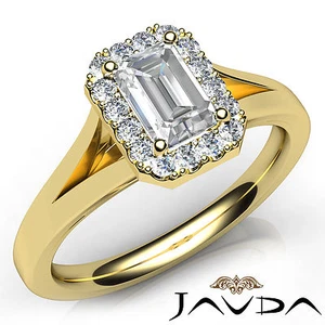 Halo Split Shank Emerald Diamond Engagement French Pave Ring GIA F  SI1 0.92 Ct - Picture 1 of 12