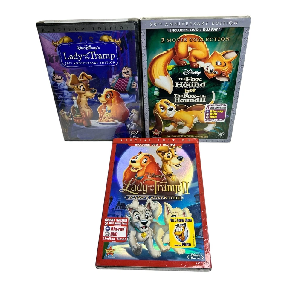 Classic Disney Animation 3 -DVD Lot Lady and the Tramp & Fox and Hound Blu-Ray - Image 1 of 4