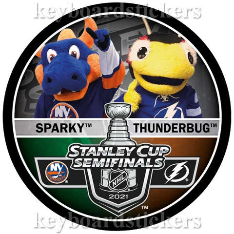 ISLANDERS LIGHTNING 2021 STANLEY CUP SEMIFINALS SPARKY VS THUNDERBUG MASCOT PUCK Cover