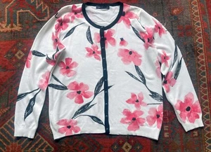 M&S Marks And Spencer Cardigan Jumper Womens White Floral UK 18 - Picture 1 of 3