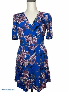 Band Of Gypsies Womens A Line Dress Blue Purple Floral V Neck Buttons XS New - Picture 1 of 5