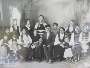 ANTIQUE 19TH CENTURY KINGDOM BULGARIA FRAMED REAL PHOTO – VILLAGE FAMILY - Picture 1 of 8