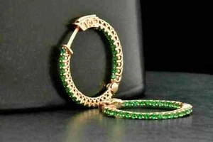 2 Ct Round Green Emerald Lab Created Women's Hoop Earrings 14k Rose Gold Plated - Picture 1 of 4